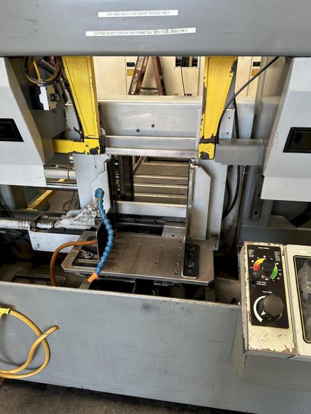 HYD-MECH H-14A 14” x 14” Automatic Horizontal Band Saw Equipped with Programmable PLC for Automatic or Manual Operations, Chip auger, Work Light, Built in Coolant Tank &amp; Pump, Auxiliary Roller Table