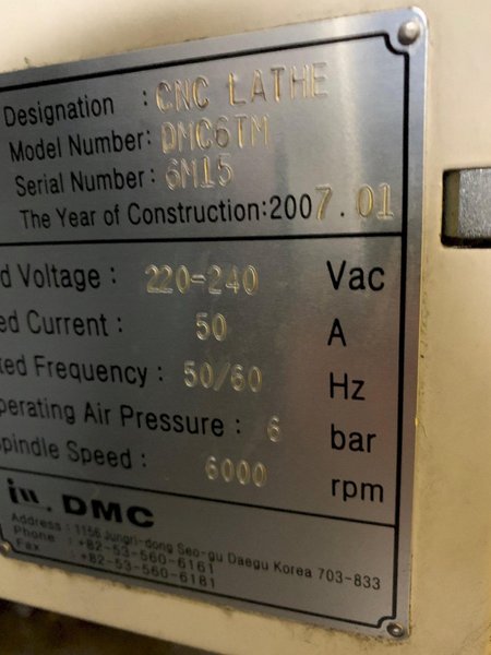 2007 DMC 6TM CNC Lathe C-Axis &amp; Live Milling w/Fanuc, Tailstock