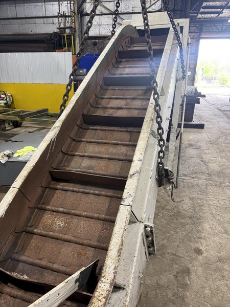 20' LONG X 22" WIDE MARFRAN POWERED METAL BELT INCLINED CHIP or PARTS CONVEYOR: YOBRO #25368
