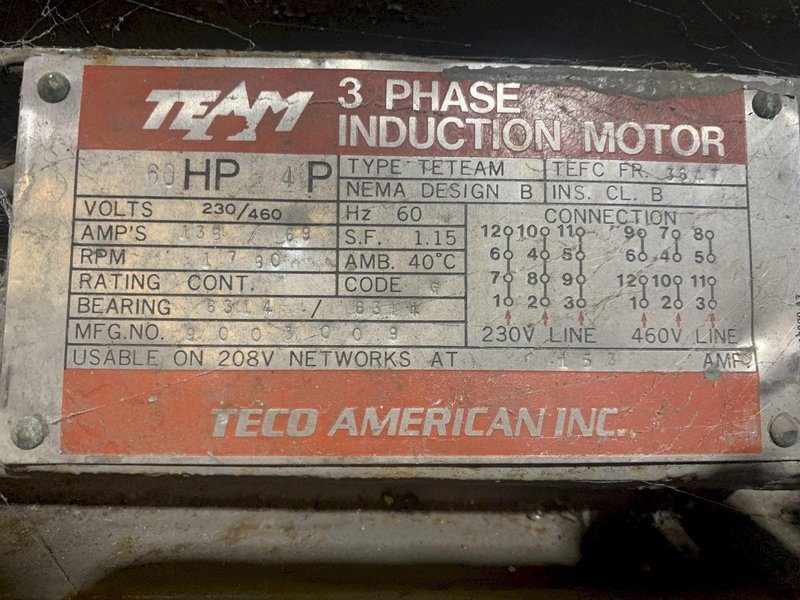 60 HP TEAM 3 PHASE AC INDUCTION MOTOR 1780 RPM FRAME 3647: STOCK #14179