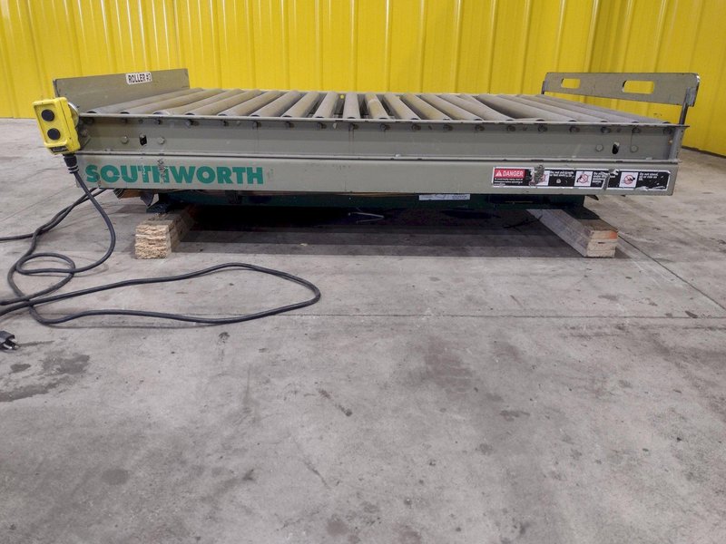 3800 LBS X 60" X 42" SOUTHWORTH MODEL #LS4-36 HYDRAULIC SCISSOR LIFT TABLE WITH ROLLER TOP, 110 VOLT: STOCK #20883