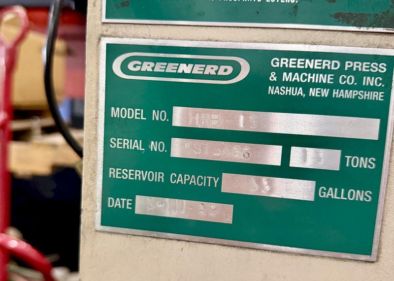 GREENERD HPB-15 HYDRAULIC PRESS WITH TOUCHLESS PALM BUTTONS AND STAND