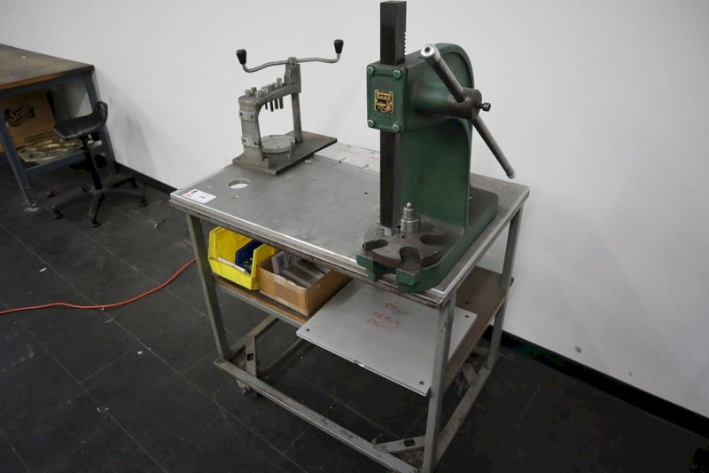 Press and Tapping Station on Rolling Cart, wiith Dake Arbor Press No.1, and EZ-Tapper Manual Hand Tapper- Auction Item