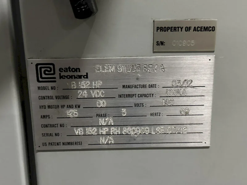 EATON LEONARD VB 152 HP 3-AXIS CNC HYDRAULIC TUBE BENDER