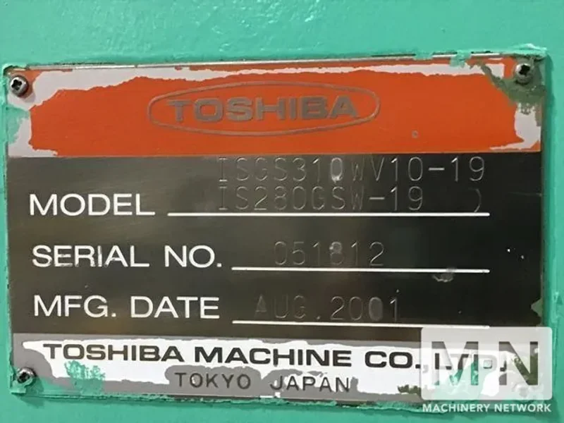 310 TON 41 OZ TOSHIBA MODEL ISGS310WV10-19B INJECTION MOLDING MACHINE MFG 2001