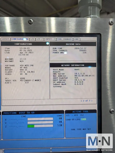 HAAS VF-4SS Wired w/ 4th Axis CNC VMC, 2013