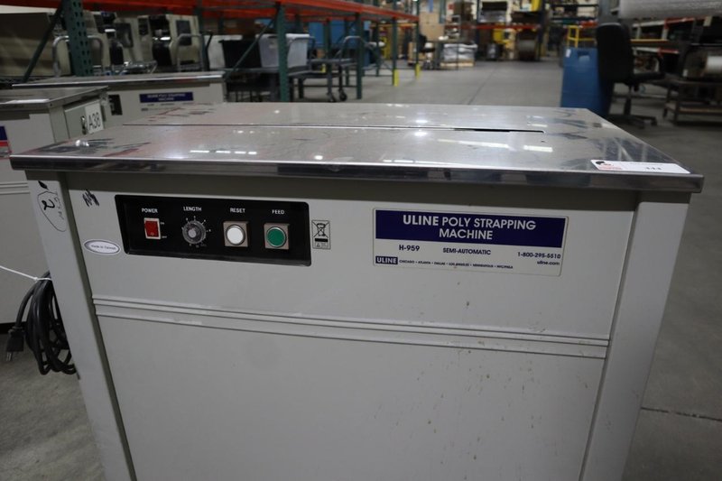 ULINE H-959 Poly Strapping Machine, Semi-Automatic, Portable on Casters- Auction Item
