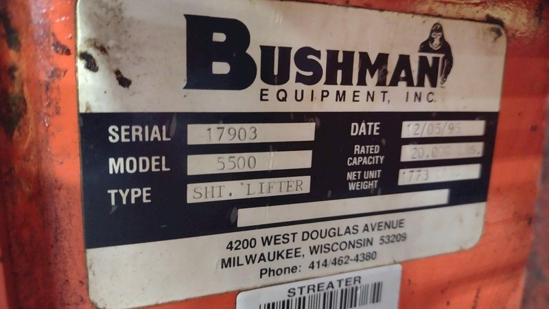 10 TON X 84" X 31" TO 80" BUSHMAN TELESCOPING SHEET LIFTER