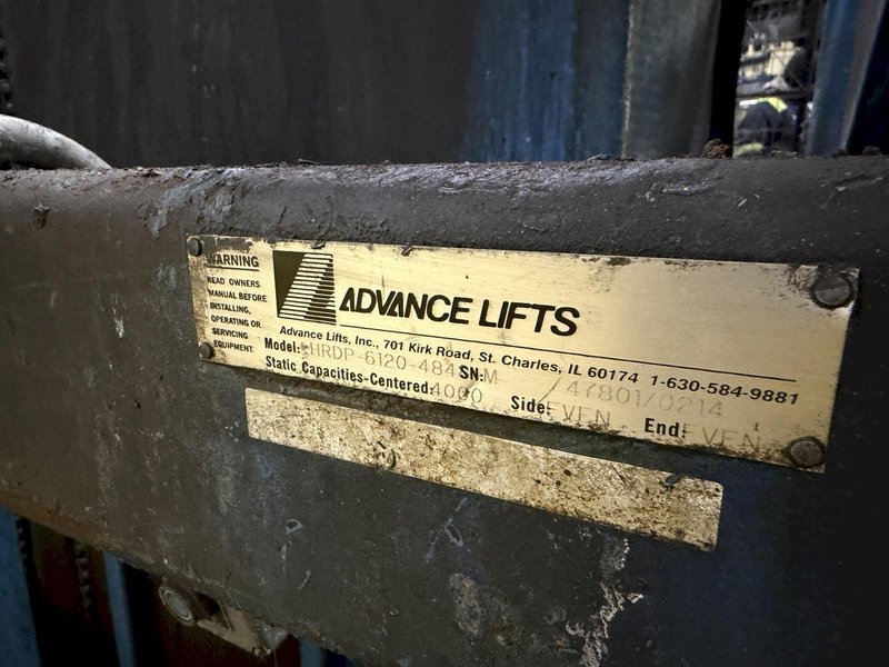 4,000 LBS X 72" X 48" X 72" HIGH ADVANCED LIFTS MODEL #HRDP-6120-4848-M DUMP TILT HOPPER FEEDER: YOBRO #24753