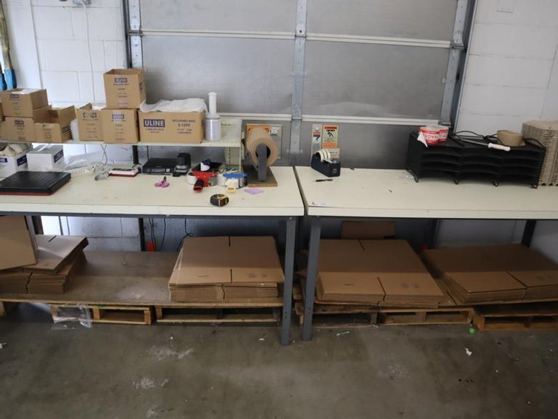 Shipping Desks (2pcs) with Contents of Boxes, Bags, Digital Scales, File Organizers- Auction Item