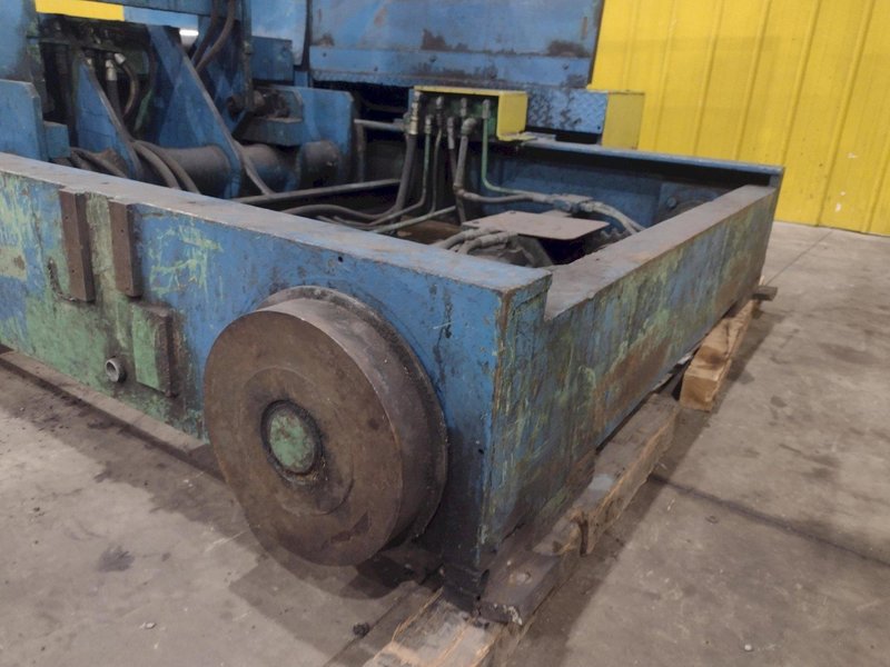 20,000 LBS BRANER HYDRAULIC COIL UPENDER WITH POWER FEED CONVEYOR: YOBRO #25238