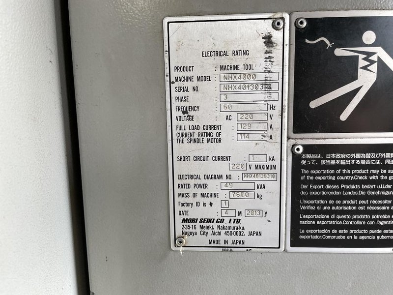 Mori Seiki NHX 4000 Horizontal Machining Center With M730BM Control, Through-Spindle Coolant, 12,000 RPM Spindle, Tool Presetter