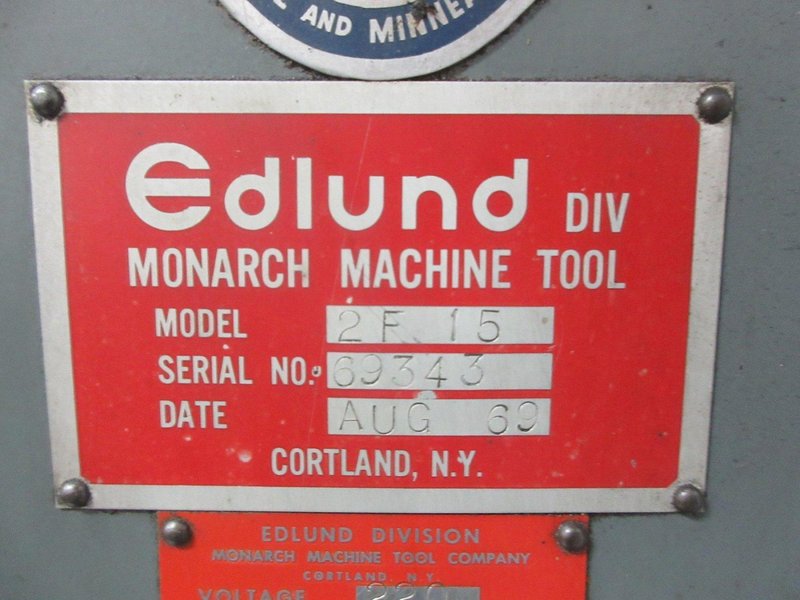 Edlund Model 2F15 30" Floor Model Drill Press, 15" Throat, 6" Hand Quill Feed, 38"x24.5" Adjustable Height Work Table with Oil Gutters, Variable Spindle Speeds 100-2400 RPM, 2HP Drive Motor, Remote Foot Jog- Auction Item