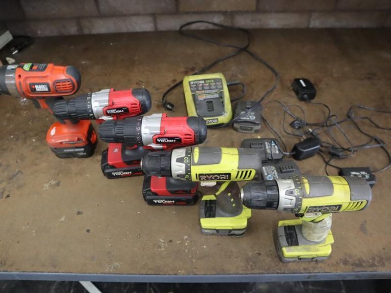 Cordless Drills, Assorted Brands, Ryobi, Hyper Tough, Black and Decker- Auction Item
