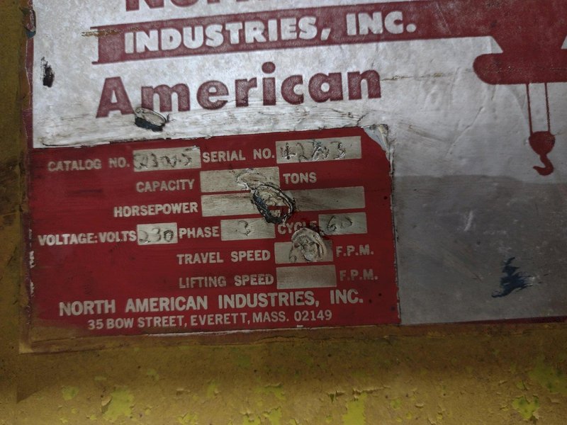 3 / 5 TON X 30' NORTH AMERICAN SINGLE GIRDER TOP RUNNING OVERHEAD BRIDGE CRANE &amp; COFFING HOIST: YOBRO #25275