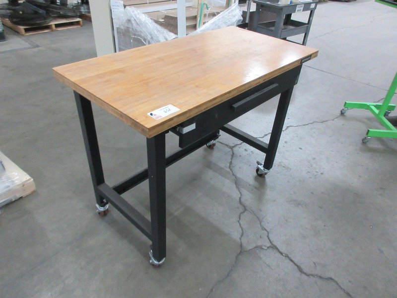 Ironman Rolling Work Bench, Metal Legs with Butcher Block Top and Single Drawer- Auction Item