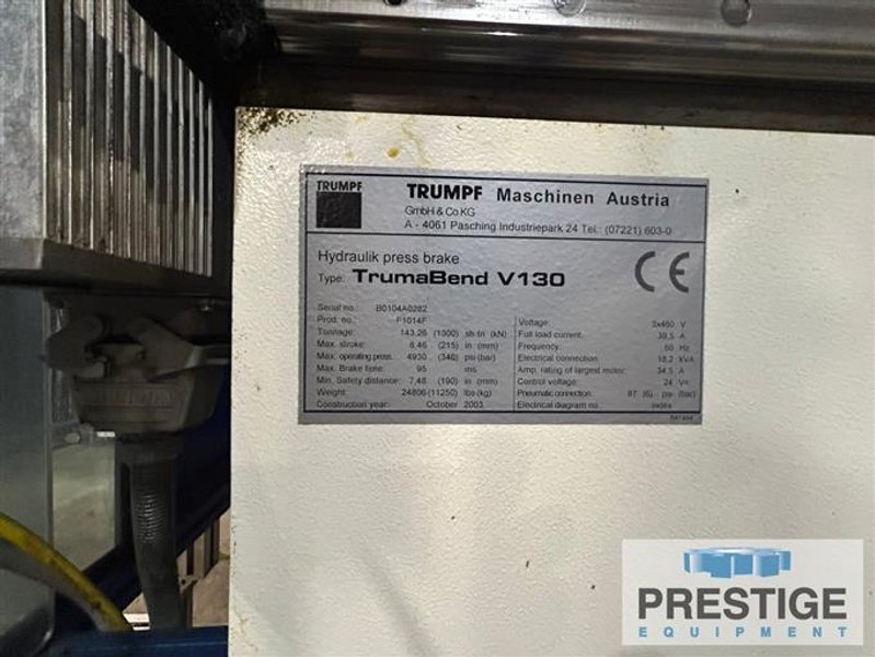 144 Ton Trumpf V130 8-Axis CNC Press Brake