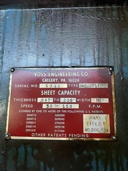 72" X .200" X 50,000 LBS VOSS CUT TO LENGTH LINE: STOCK #22300