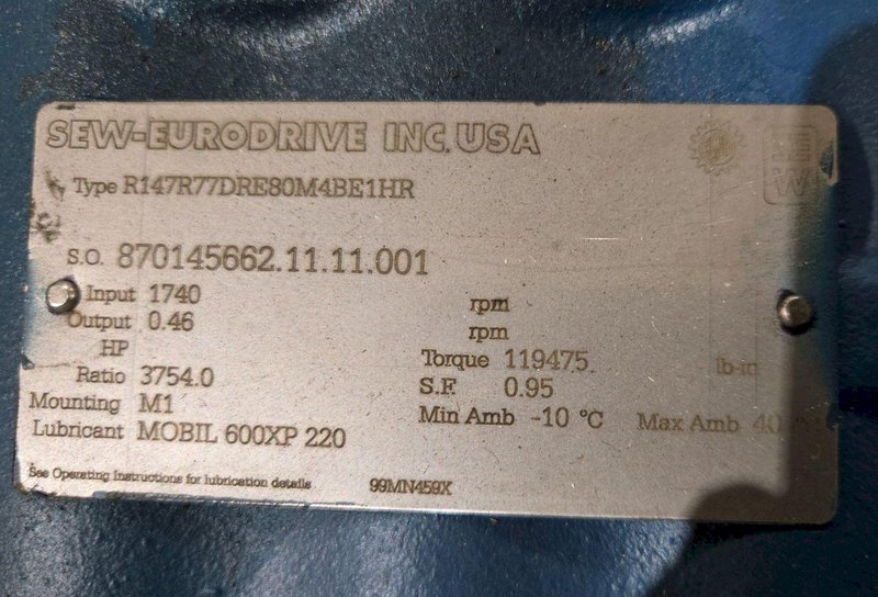SEW EURODRIVE R147R77DRE80M4BE1HR GEARMOTOR USED