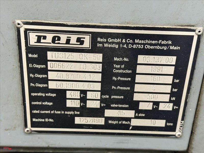 56 TON REIS MODEL TUS125-OK-50 HYDRAULIC SPOTTING AND TRYOUT PRESS
