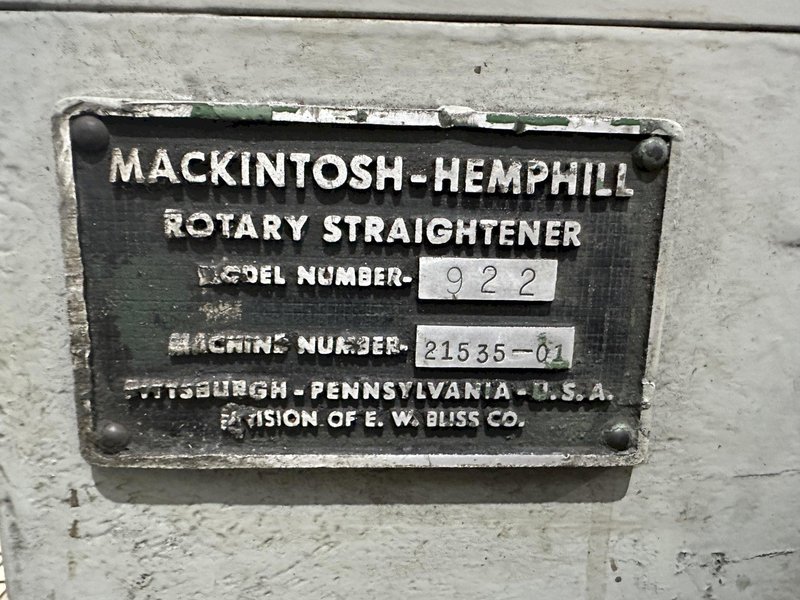 2.25" X 6 ROLL MACKINTOSH-HEMPHILL / TURNER MODEL #922 TUBE &amp; BAR STRAIGHTENER: STOCK #22572