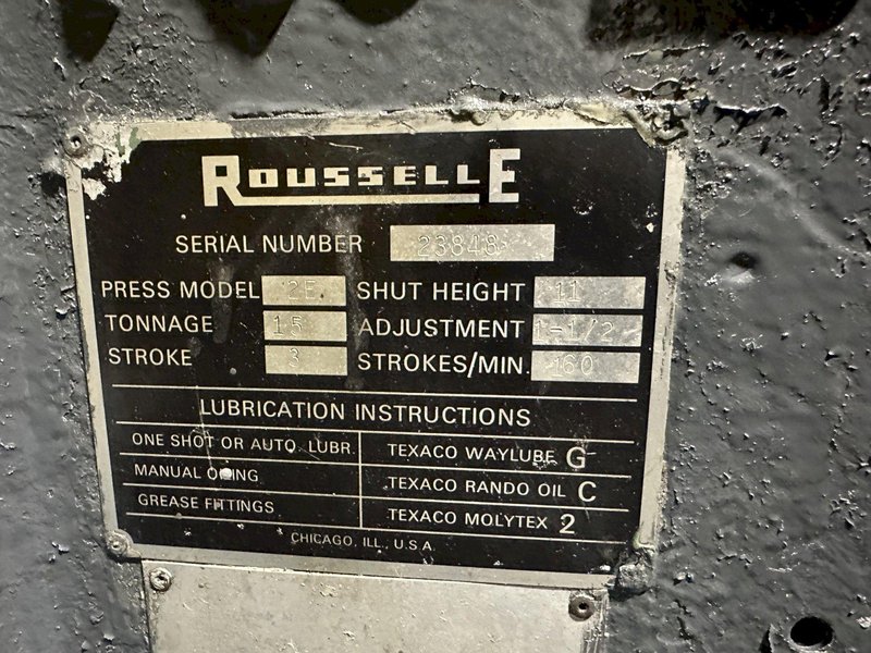 15 TON ROUSSELLE MODEL #2E C-FRAME PRESS, 3" STROKE: STOCK #20185