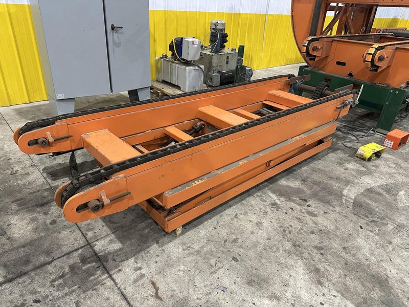 SWEED LOAD CLAMP &amp; TURNER / PACMAN FLIPPER SYSTEM WITH POWERED INFEED &amp; OUTFEED CONVEYORS: STOCK #22075