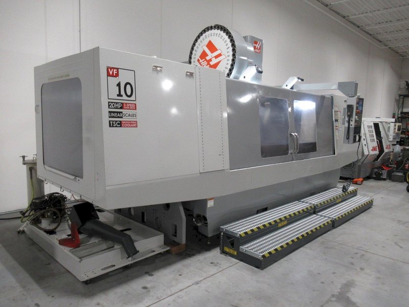 Haas VF-10B/40 CNC Vertical Machining Center, 120&quot; x 32&quot; x 30&quot;, 40 ATC, 2-Speed Gearbox, Probing, TS Coolant, Haas Maincon Control