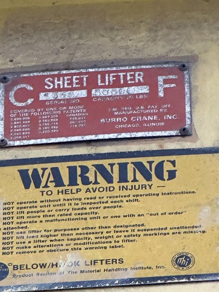 50,000 LB X 240" X 60"-120" C&amp;F ADJUSTABLE PLATE LIFTER. STOCK # 0365324