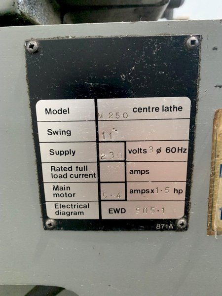 11" X 30" CLAUSING M250 ENGINE LATHE. STOCK # 0953723