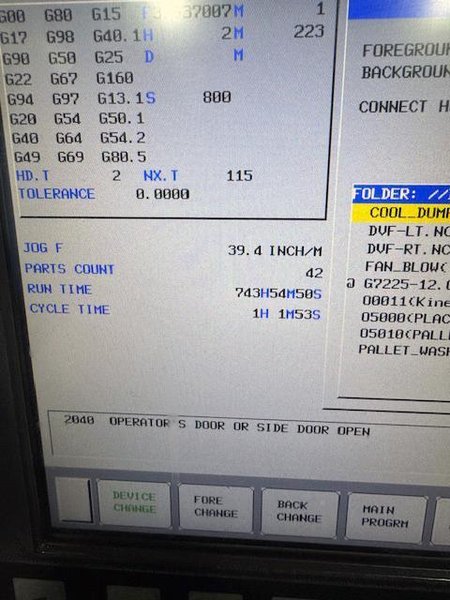 Doosan DVF 5000 5-Axis VMC, 2022 – 18K Spindle, 120 ATC, Through Spindle Coolant/Air, 8 Pallet Changer, Probing, Mist Collector, Conveyor