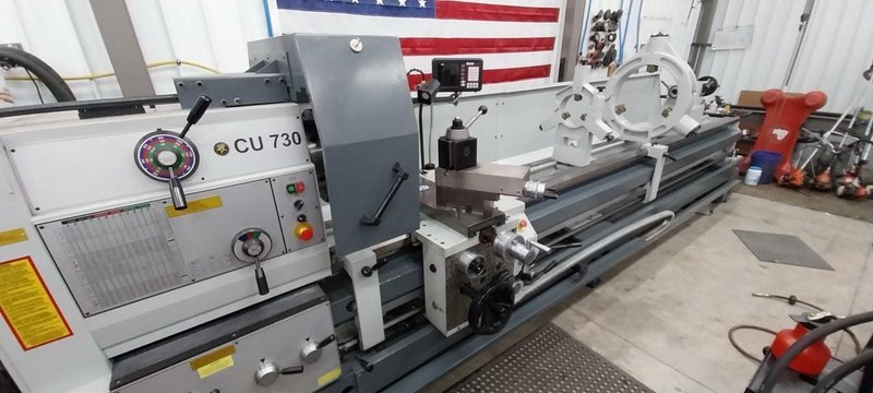 28″ x 160″ Lion CU730 Gap Bed Engine Lathe, 2023 – 4″ Bore, Tailstock, Steady Rests