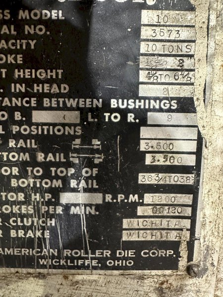 10 TON TISHKEN 4 POST CUT OFF PRESS: STOCK #78006