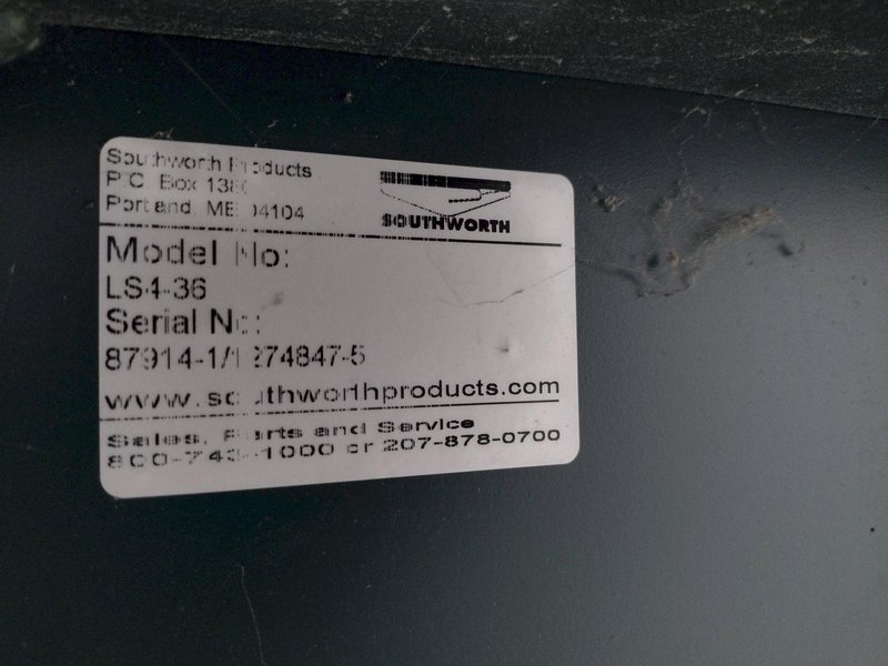 3800 LB X 57" X 42" SOUTHWORTH MODEL #LS4-36 ROLLER TOP HYDRAULIC LIFT TABLE: STOCK #20881