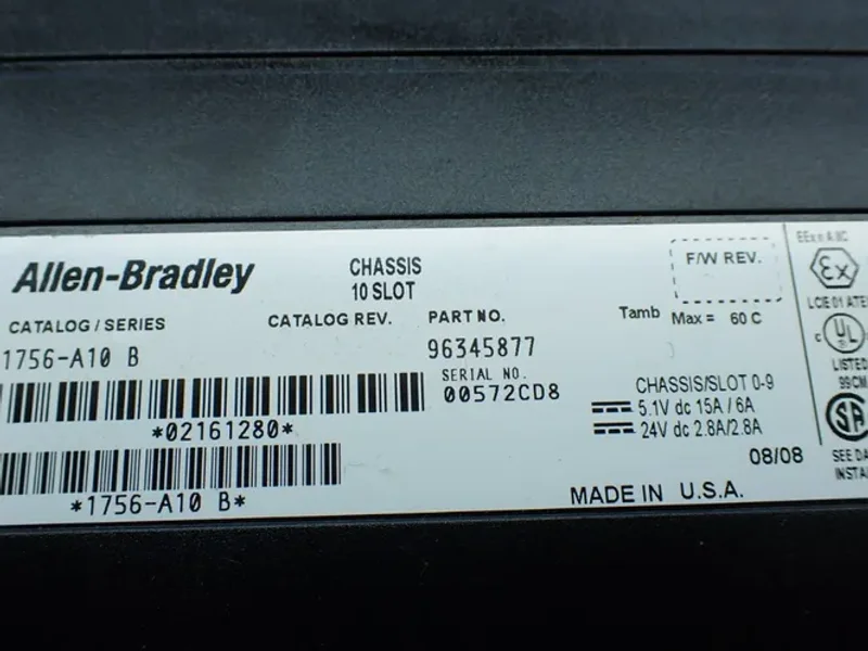 ALLEN-BRADLEY 10 SLOT CHASSIS W/PROCESSOR AND I/O MODULES  -  1756-A10