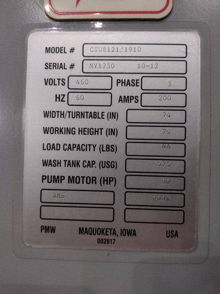 74" X 74" STOELTING MODEL #CSW8121 AUTOMATIC WASHER, WITH FLIP-UP DIE STATION POWERED INFEED, NEW 2012: YOBRO #25172