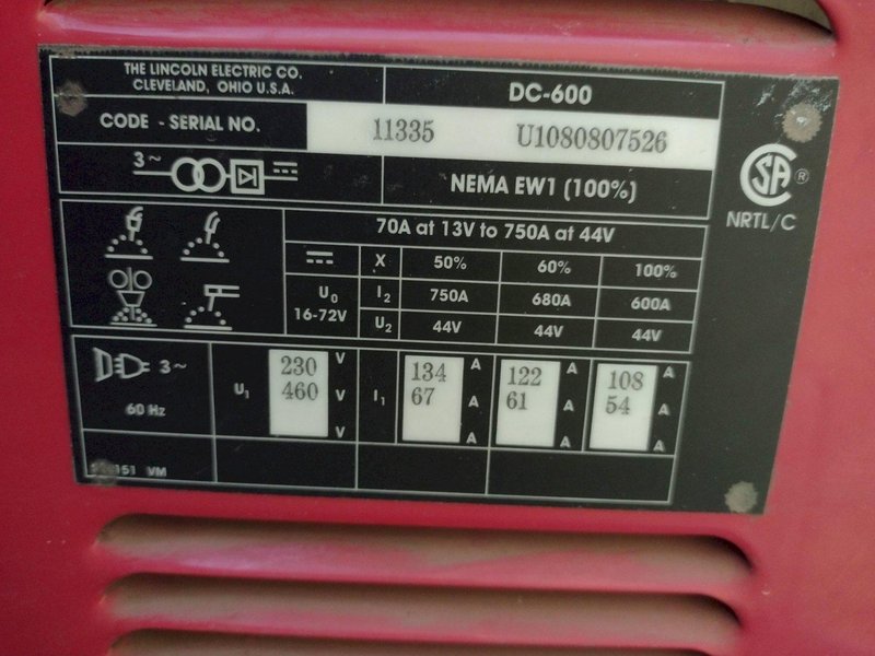 600 AMP LINCOLN MODEL #DC-600 WELDING POWER SOURCE: STOCK #16687