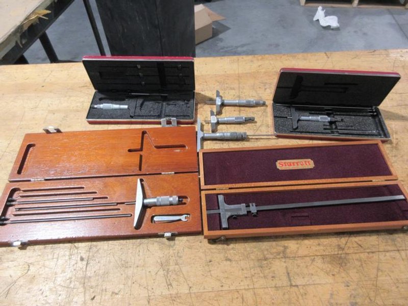 Depth Micrometers with Various Length Barrell Attachments, Starrett, Brown &amp; Sharpe and Others- Auction Item