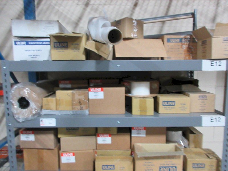 Metal Adjustable 5 Shelf Unit with Uline Packing Supplies, Bags, Stretch Wrap, Tape and More- Auction Item