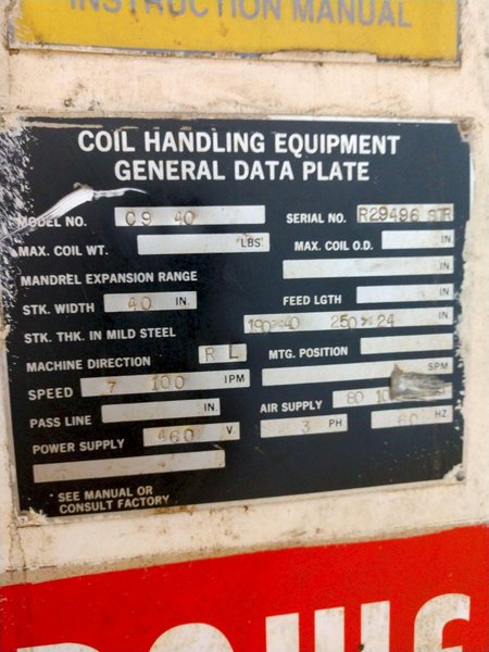 40" WIDE X .190" ROWE MODEL #C9-40 POWERED 5 ROLL COIL STRAIGHTENER: STOCK #13910