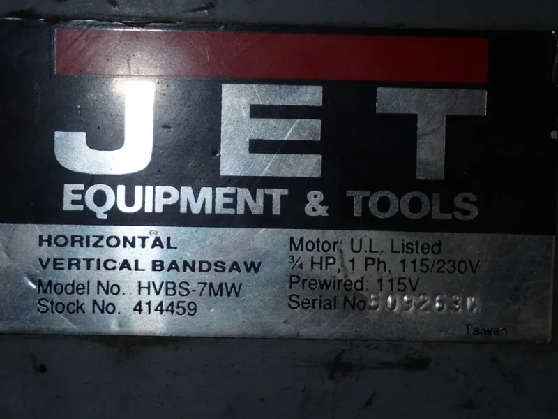 JET 12" X 7" HORIZONTAL BAND SAW  -  HVBS-7MW