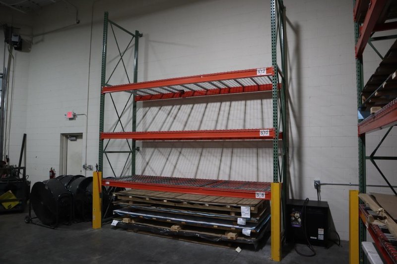 Pallet Racking: (2) 16'H x 48" Uprights, Tear-Drop Style, (3) 12' Shelves, Wire Decking - NO CONTENTS- Auction Item