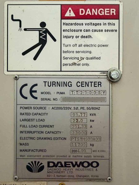 Daewoo Puma TT2500SY Multi Axis CNC Lathe – Y Axis Twin Spindle Twin Turret