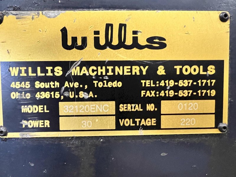 32" x 120"  X 12" HOLLOW SPINDLE WILLIS MODEL #32120-ENC BIG-BORE CNC LATHE, WITH FANUC CONTROLS: STOCK #21891