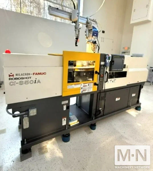 55 TON 1.9 OZ MILACRON MODEL ALPHA S50iA ROBOSHOT INJECTION MOLDING MACHINE MFG 2015