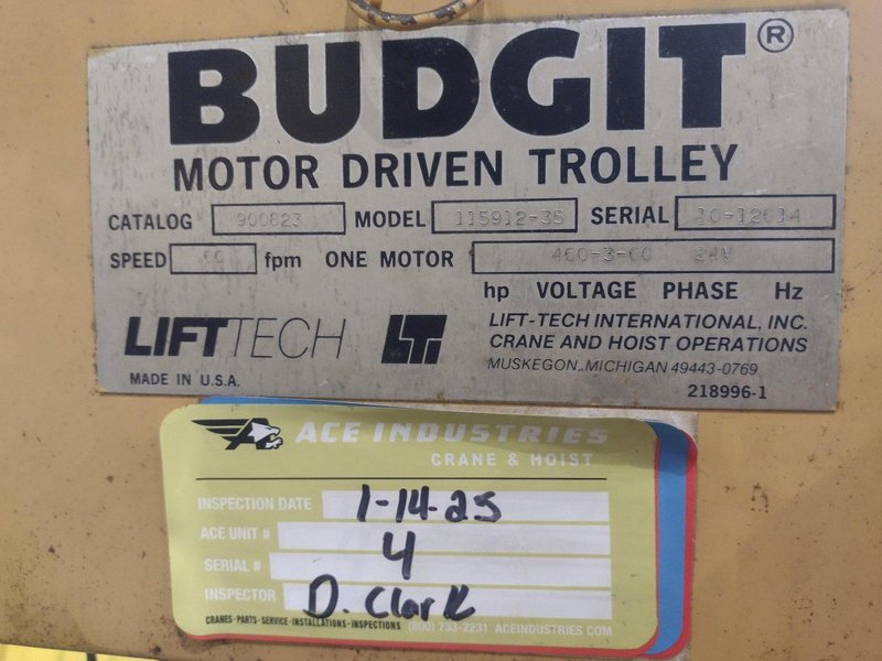 2 TON BUDGIT ELECTRIC CRANE HOIST: YOBRO #24609