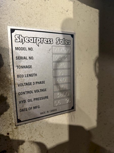 175 TON x 10' ACCURPRESS MODEL #717510 HYDRAULIC PRESS BRAKE: YOBRO #25744