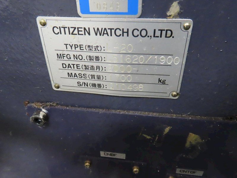 Citizen L20 III CNC Swiss Type Automatic Screw Machine, Citizen CNC Control, Live Milling, High Pressure Coolant, Fire Suppression System- Auction Item