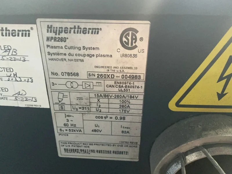 HYPERTHERM 260 A PLASMA CUTTING SYSTEM  -  HPR260XD
