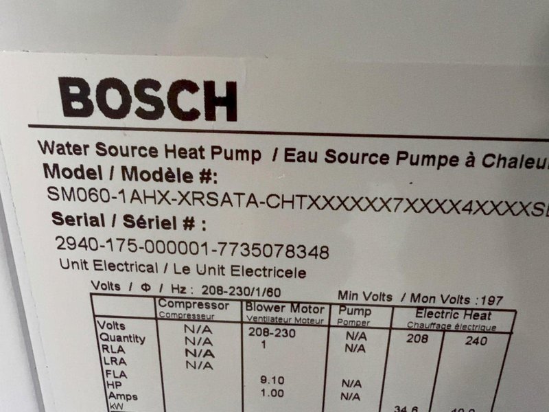 Bosch Water Source Heat Pump - Sm060-1ahx-xrsata-chtx